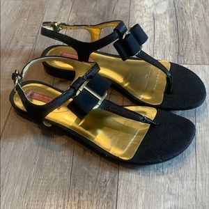 Isaac Mizrahi black and Gold Bow Sandal